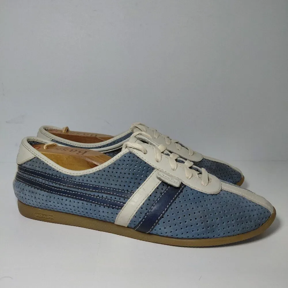 Coach Ellie Vintage Sneakers Blue Suede DK Blue Stripes Athletic Shoes Size 8M